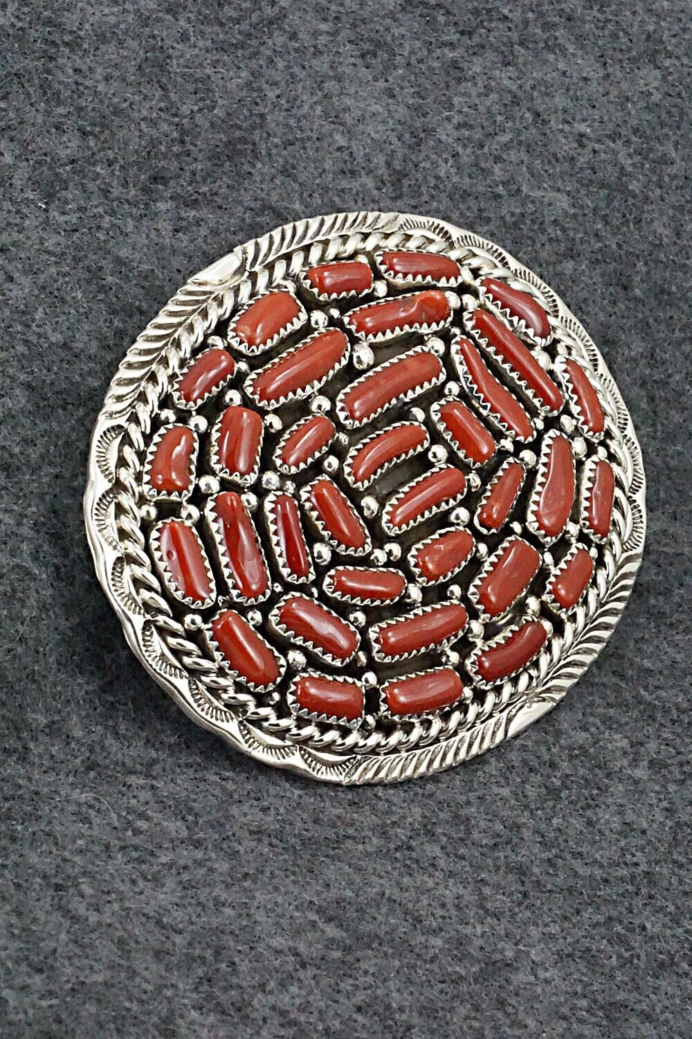 Coral & Sterling Silver Belt Buckle - Marlene Haley - Image 3