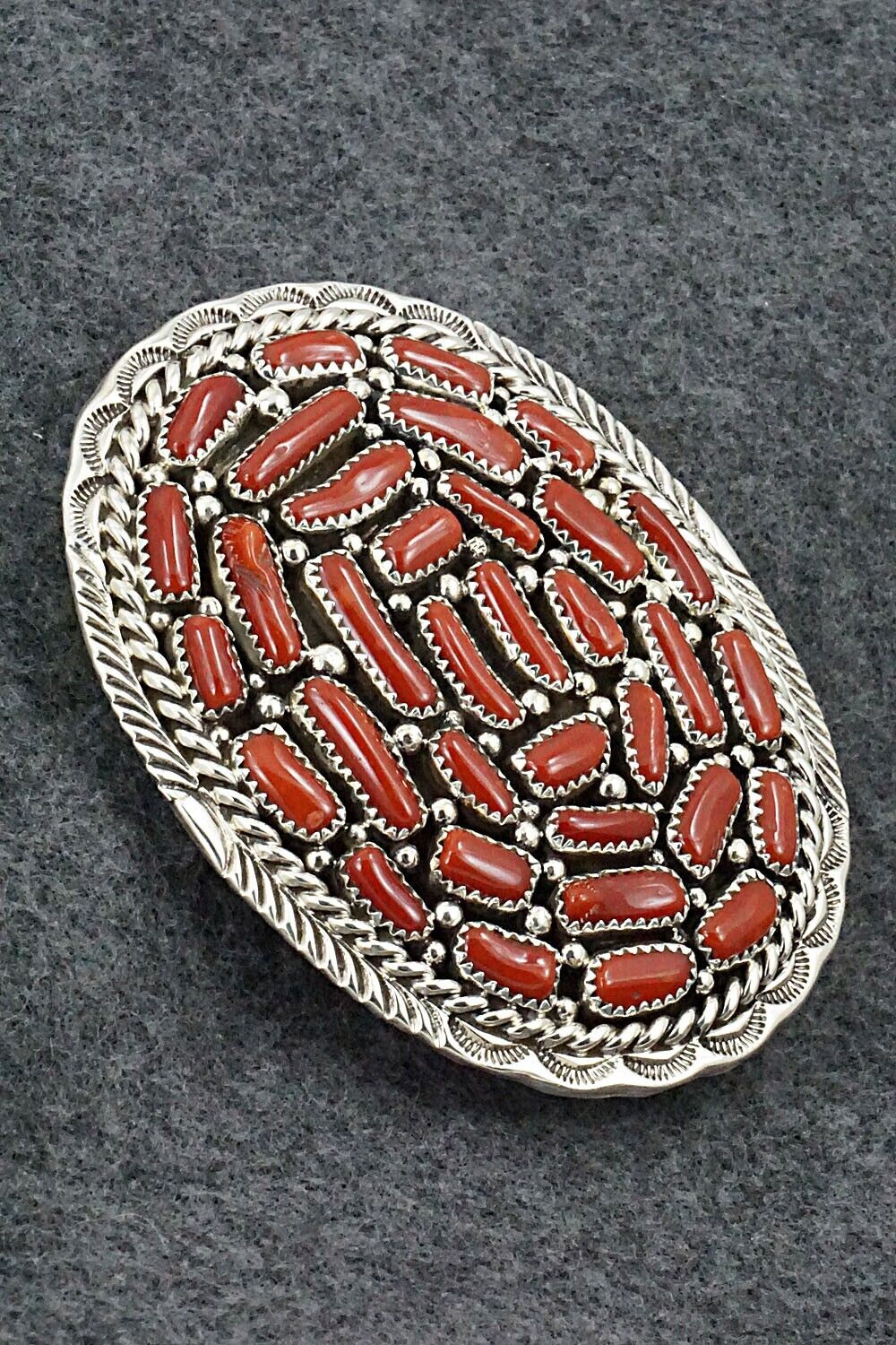 Coral & Sterling Silver Belt Buckle - Marlene Haley - Image 4