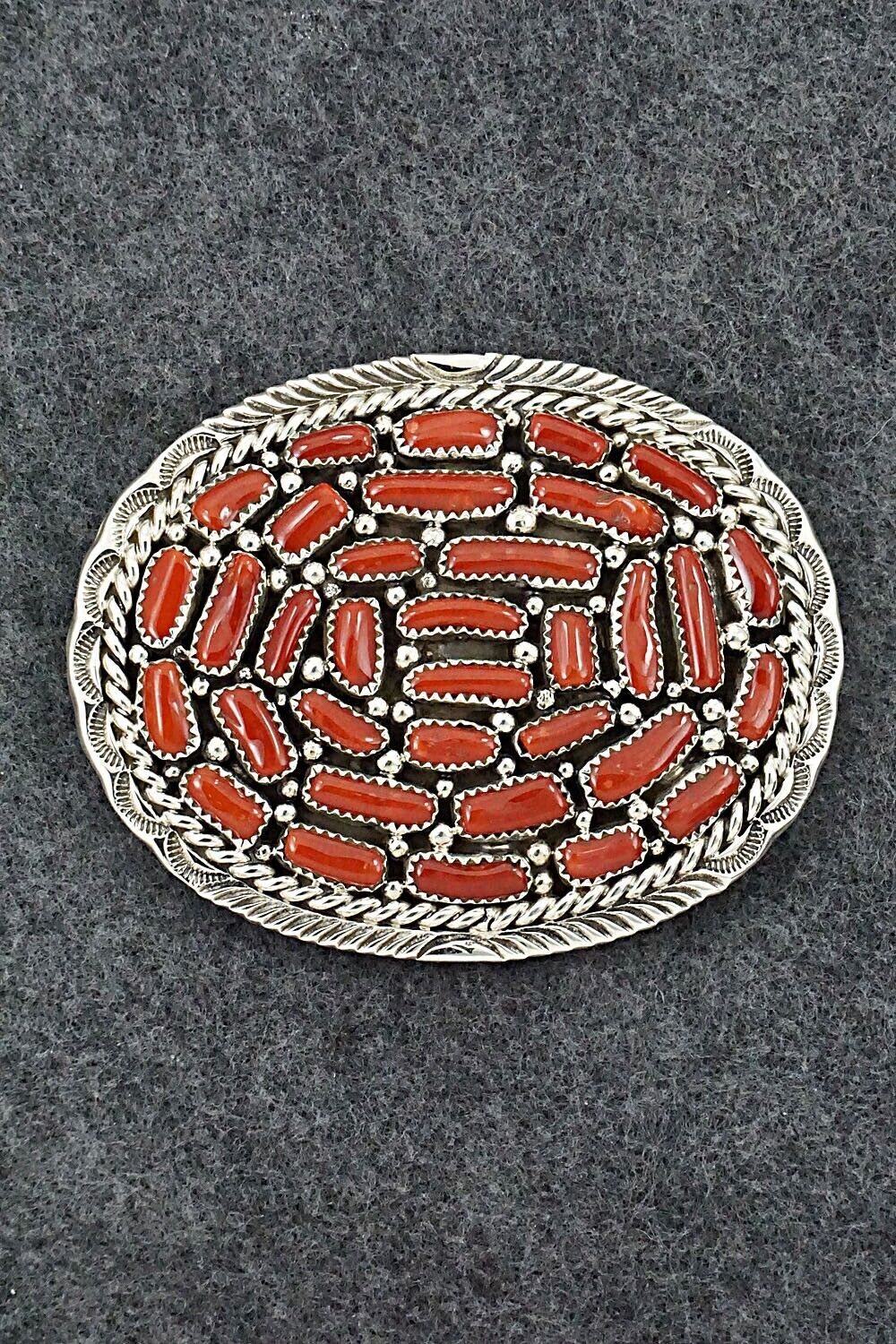 Coral & Sterling Silver Belt Buckle - Marlene Haley - Image 7