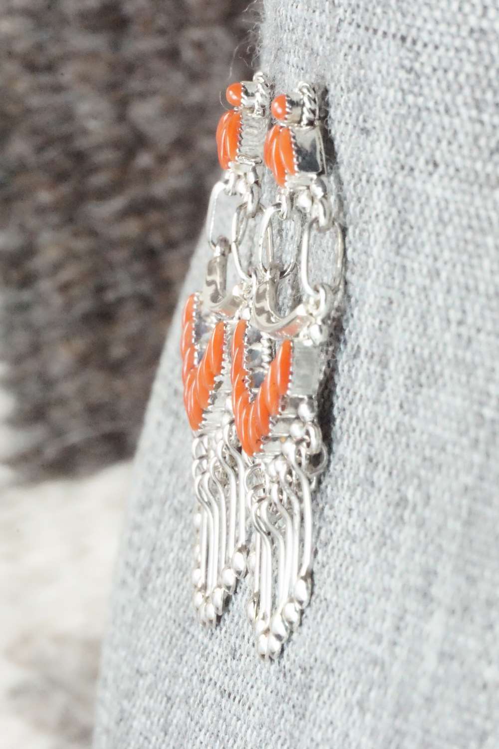 Coral & Sterling Silver Earrings - Stewart Nakatewa - Image 3