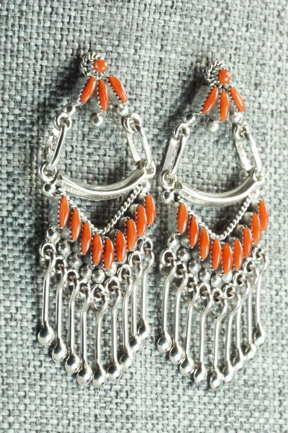 Coral & Sterling Silver Earrings - Stewart Nakatewa - Image 4