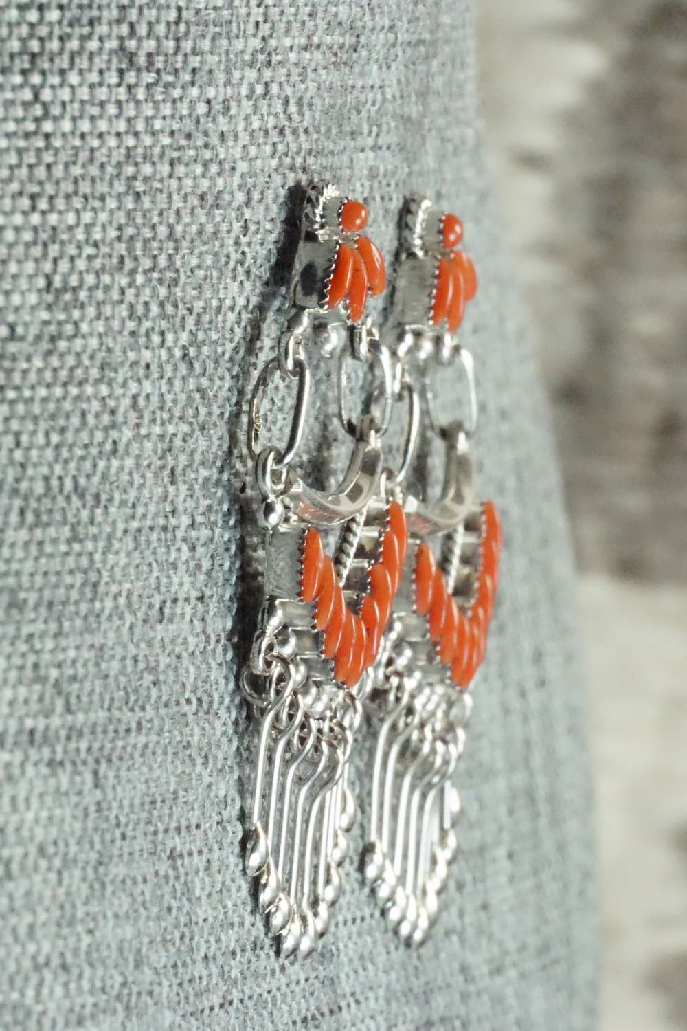 Coral & Sterling Silver Earrings - Stewart Nakatewa - Image 5