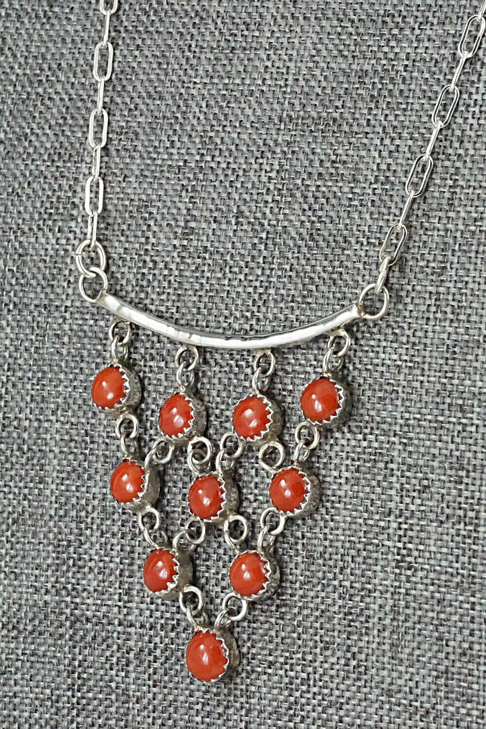 Coral & Sterling Silver Necklace and Earrings Set - Anthony Skeets - Image 3