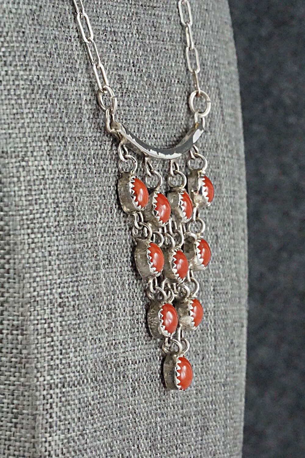 Coral & Sterling Silver Necklace and Earrings Set - Anthony Skeets - Image 4