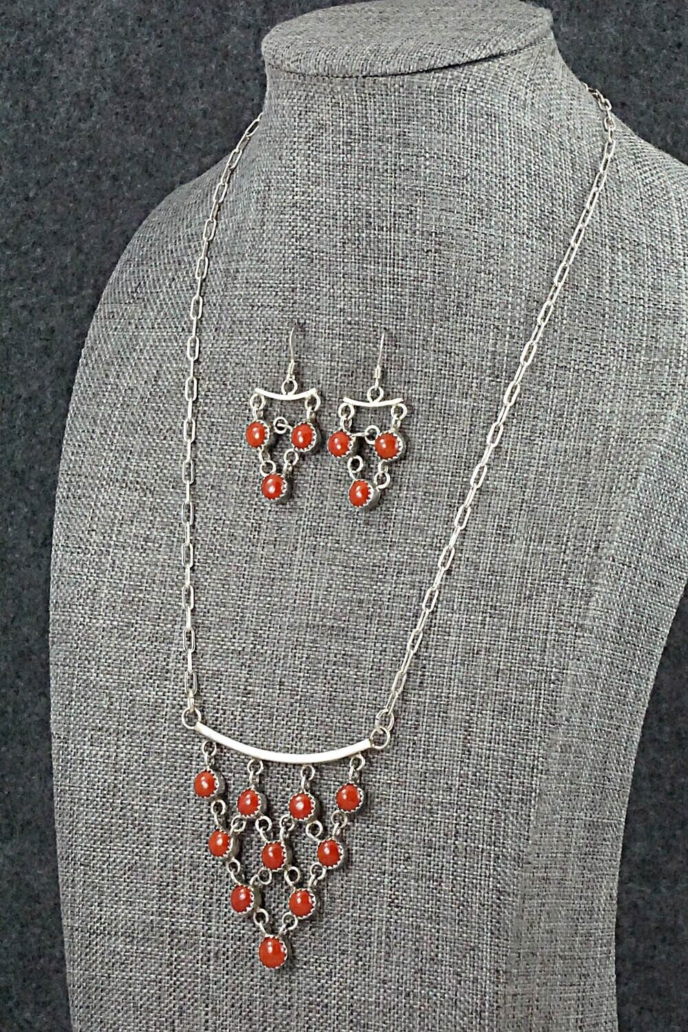 Coral & Sterling Silver Necklace and Earrings Set - Anthony Skeets - Image 9
