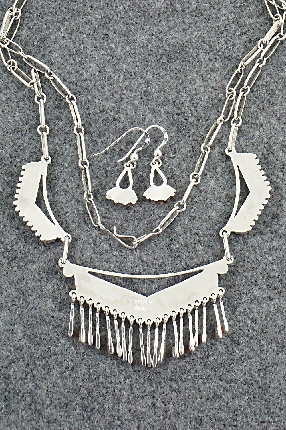 Coral & Sterling Silver Necklace and Earrings Set - Mildred Ukestine - Image 10
