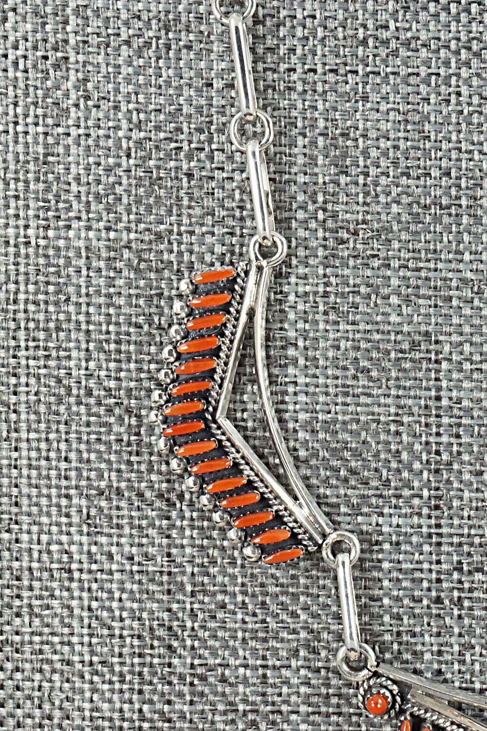 Coral & Sterling Silver Necklace and Earrings Set - Mildred Ukestine - Image 5