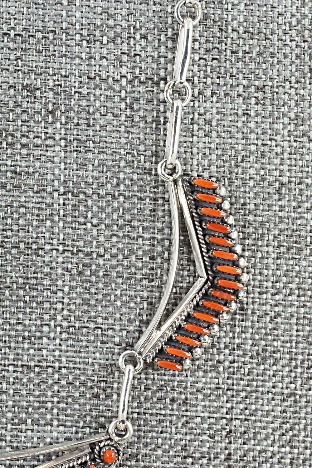 Coral & Sterling Silver Necklace and Earrings Set - Mildred Ukestine - Image 6