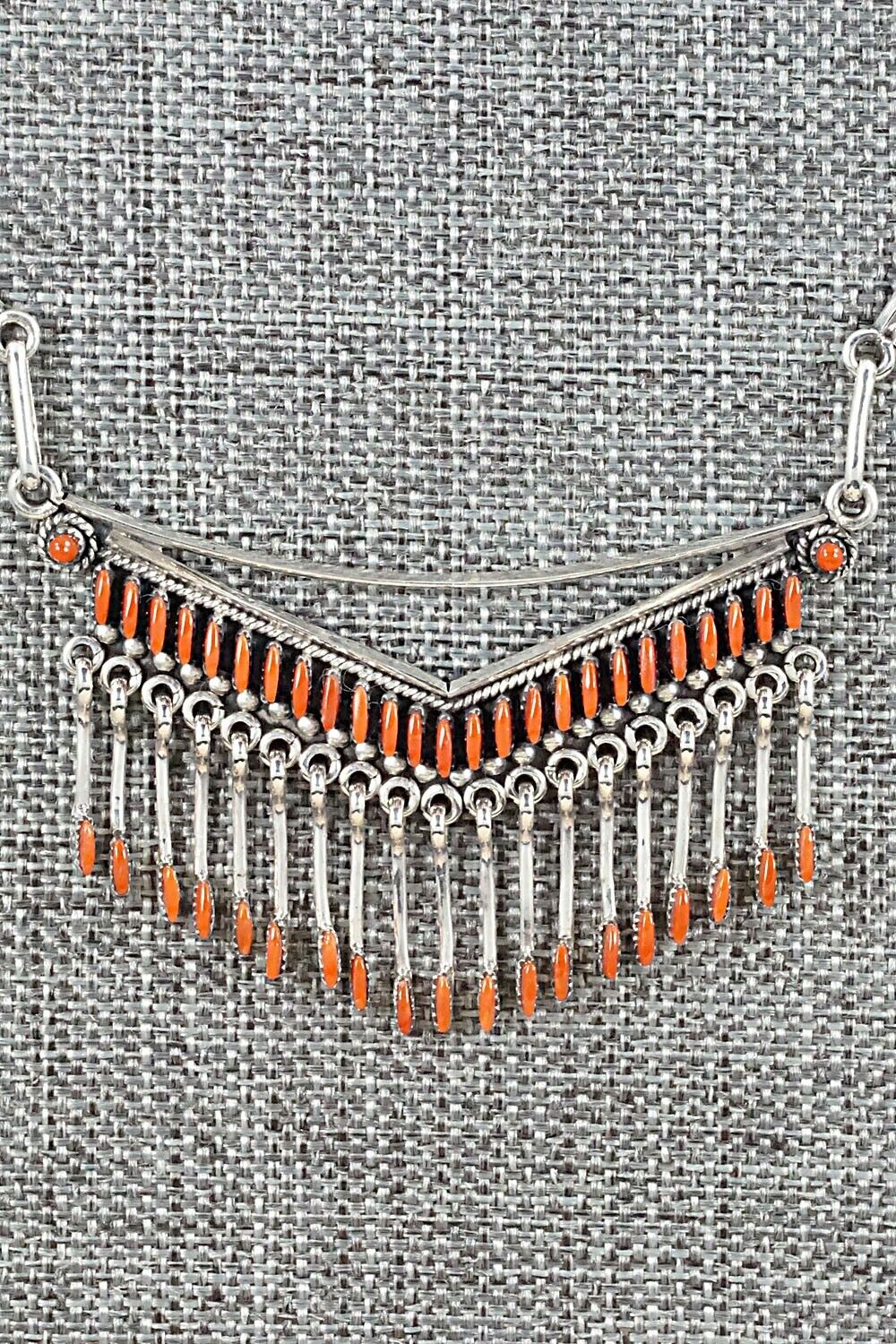 Coral & Sterling Silver Necklace and Earrings Set - Mildred Ukestine - Image 7