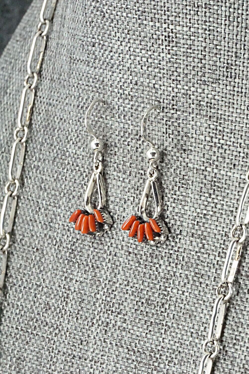Coral & Sterling Silver Necklace and Earrings Set - Mildred Ukestine - Image 9