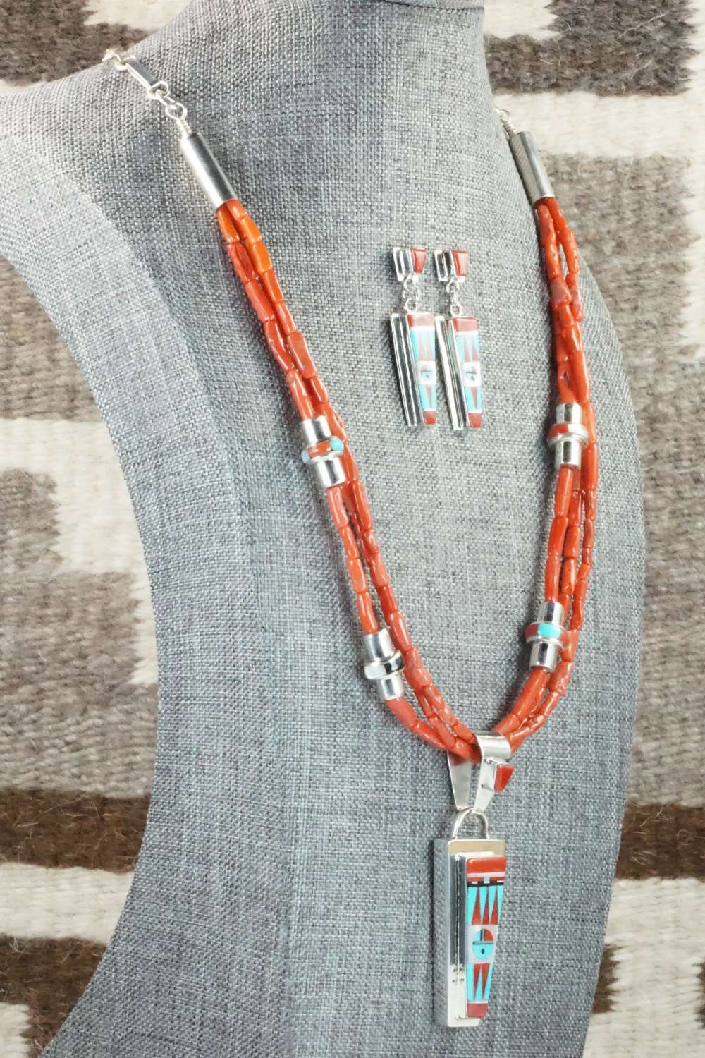 Coral & Sterling Silver Necklace and Earrings Set - Patty Edaakie - Image 3