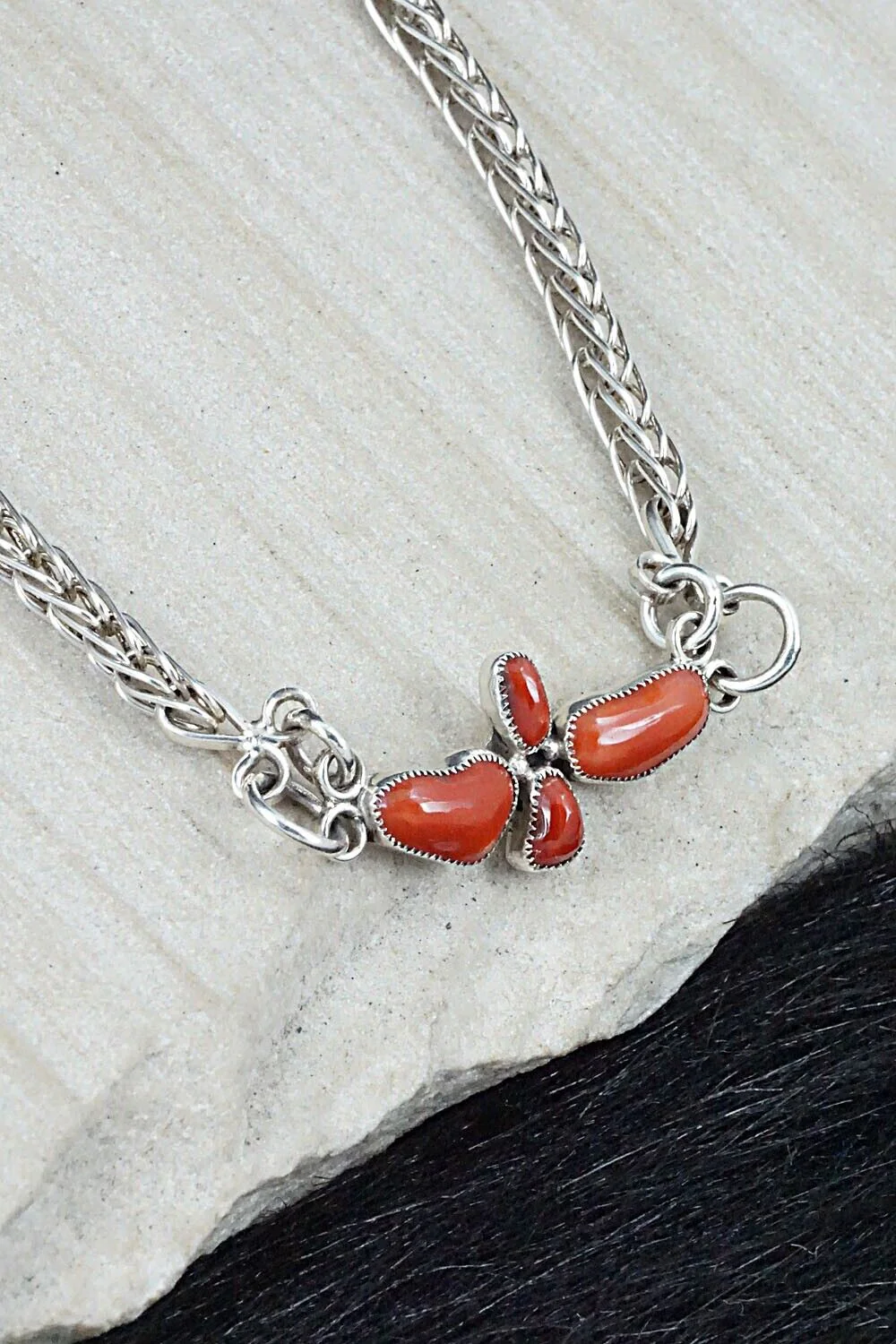 Coral & Sterling Silver Necklace and Earrings Set - Smokey Gchachu - Image 11