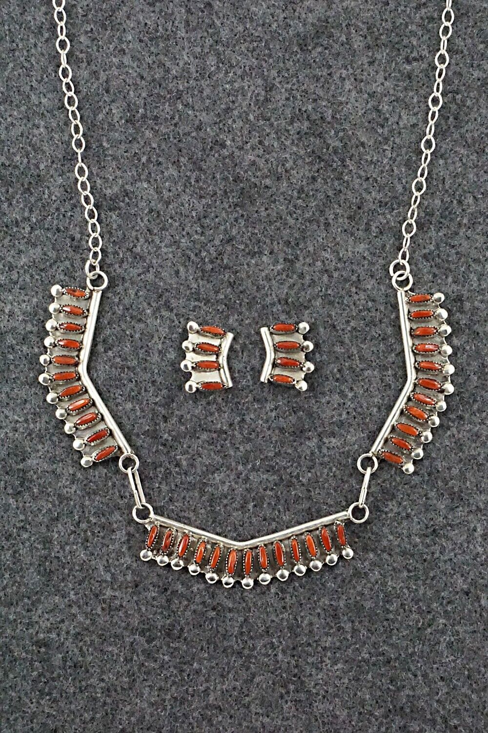 Coral & Sterling Silver Necklace Set - M. Solomon - Image 3