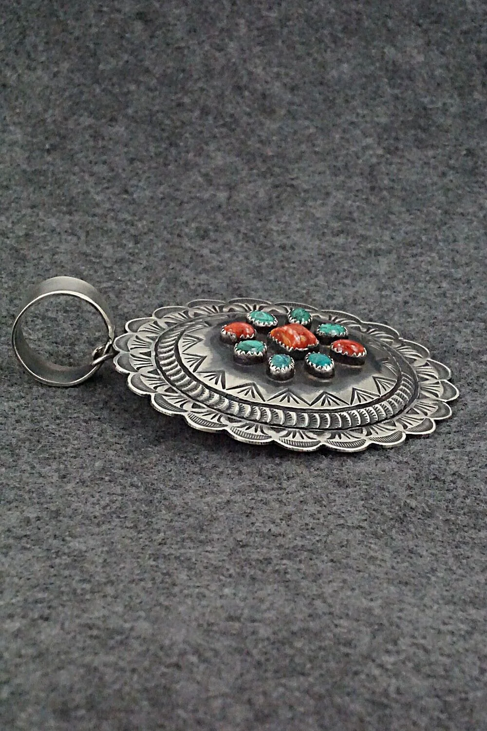 Malachite, Spiny Oyster & Sterling Silver Pendant - Shawn Cayatineto - Image 6