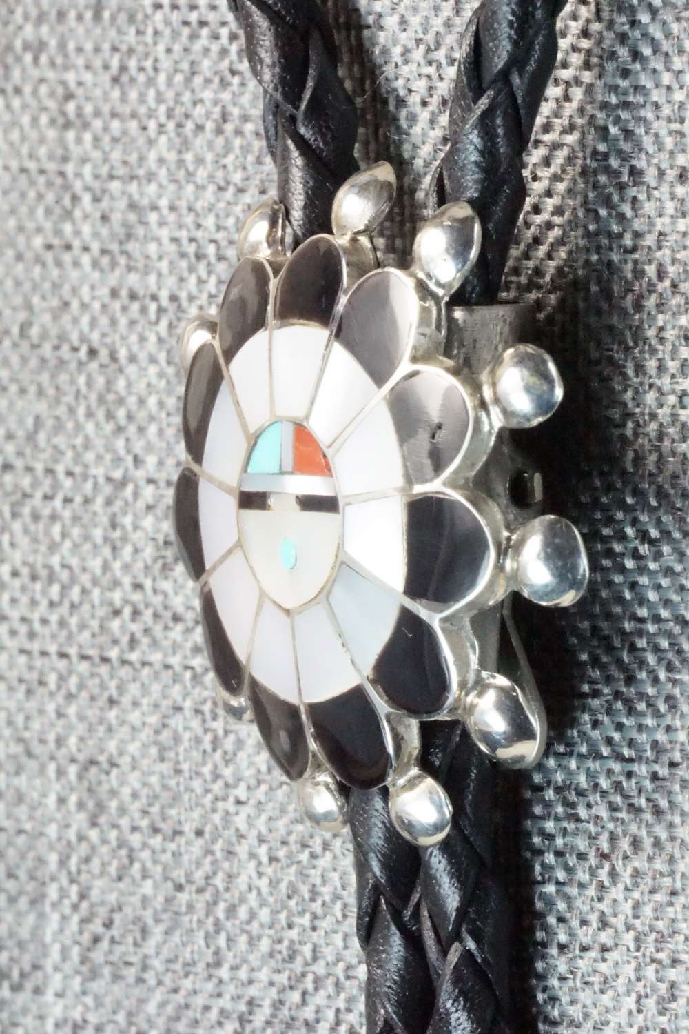 Mother of Pearl & Sterling Silver Inlay Bolo Tie - Pauline Lonjose - Image 4