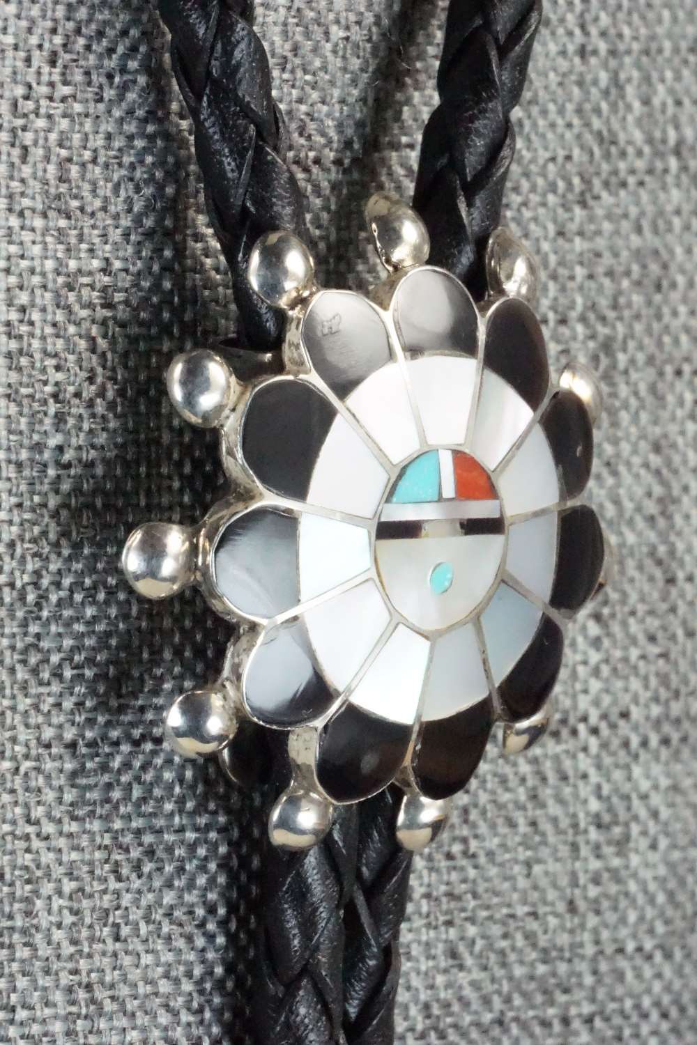 Mother of Pearl & Sterling Silver Inlay Bolo Tie - Pauline Lonjose - Image 5