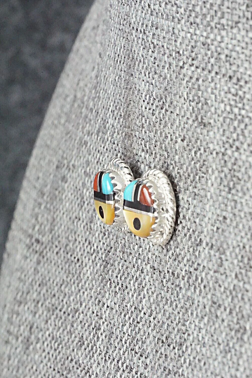 Multi Stone Inlay & Sterling Silver Earrings - Elvira Kiyite - Image 3