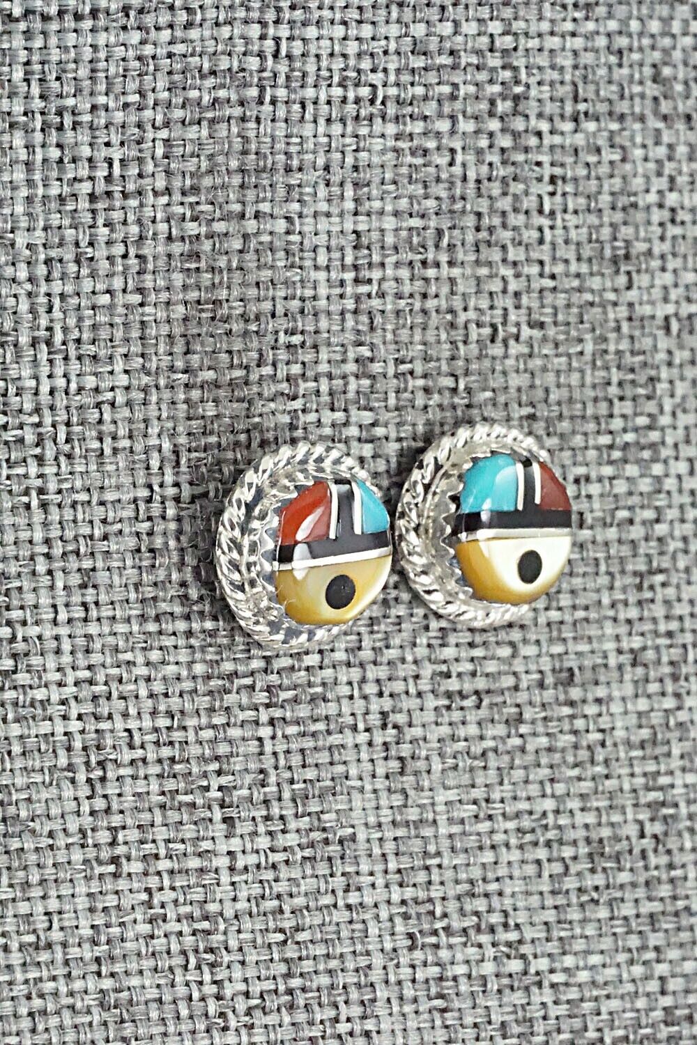 Multi Stone Inlay & Sterling Silver Earrings - Elvira Kiyite - Image 4