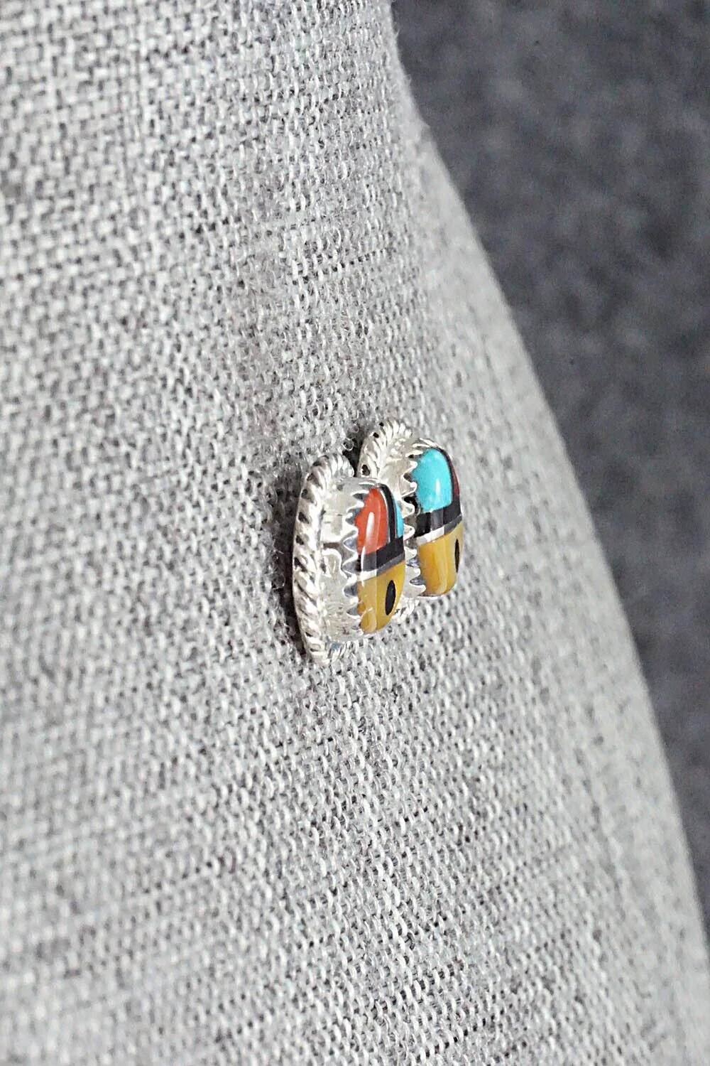 Multi Stone Inlay & Sterling Silver Earrings - Elvira Kiyite - Image 5