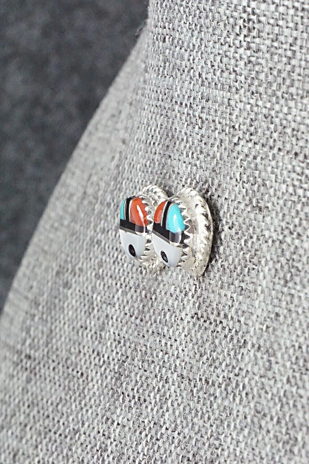 Multi Stone Inlay & Sterling Silver Earrings - Elvira Kiyite - Image 3