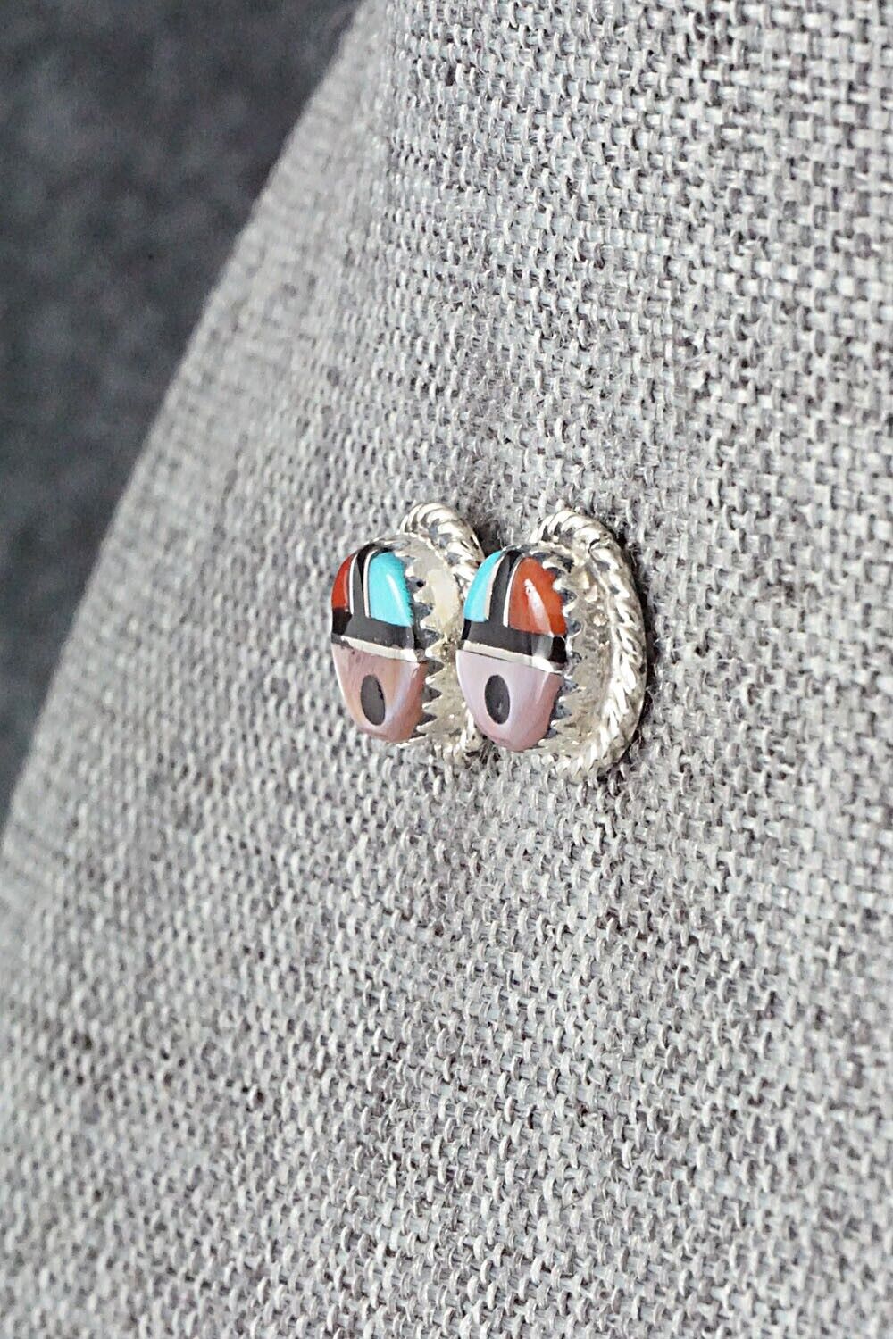 Multi Stone Inlay & Sterling Silver Earrings - Elvira Kiyite - Image 3