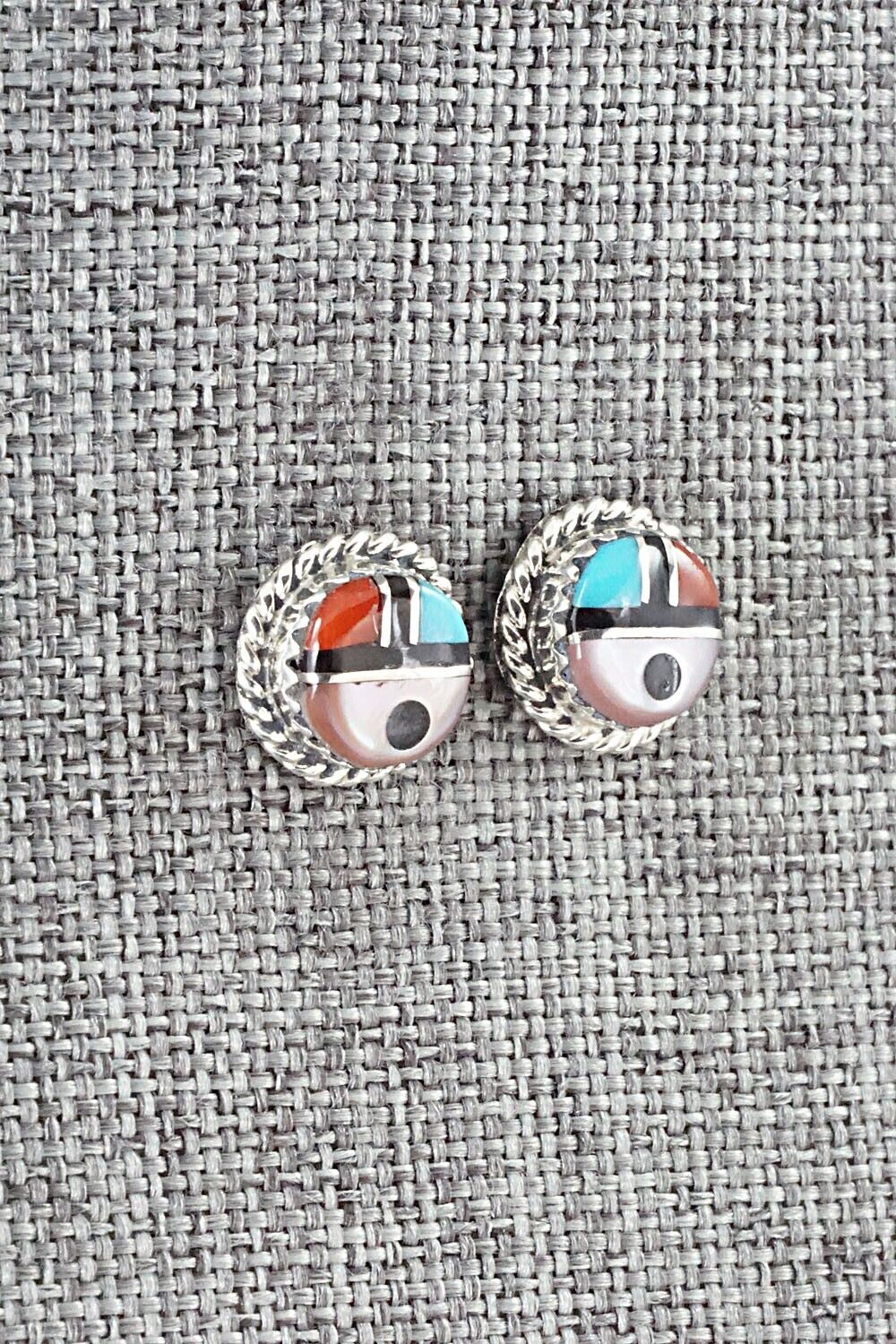 Multi Stone Inlay & Sterling Silver Earrings - Elvira Kiyite - Image 4