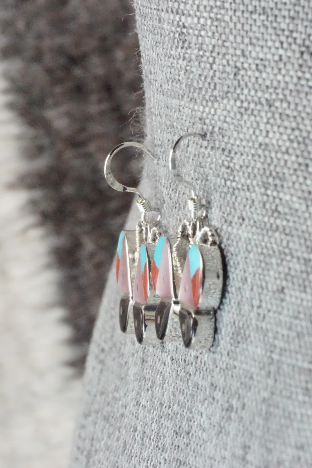 Multi Stone & Sterling Silver Inlay Earrings - Leavus Ahiyite - Image 3