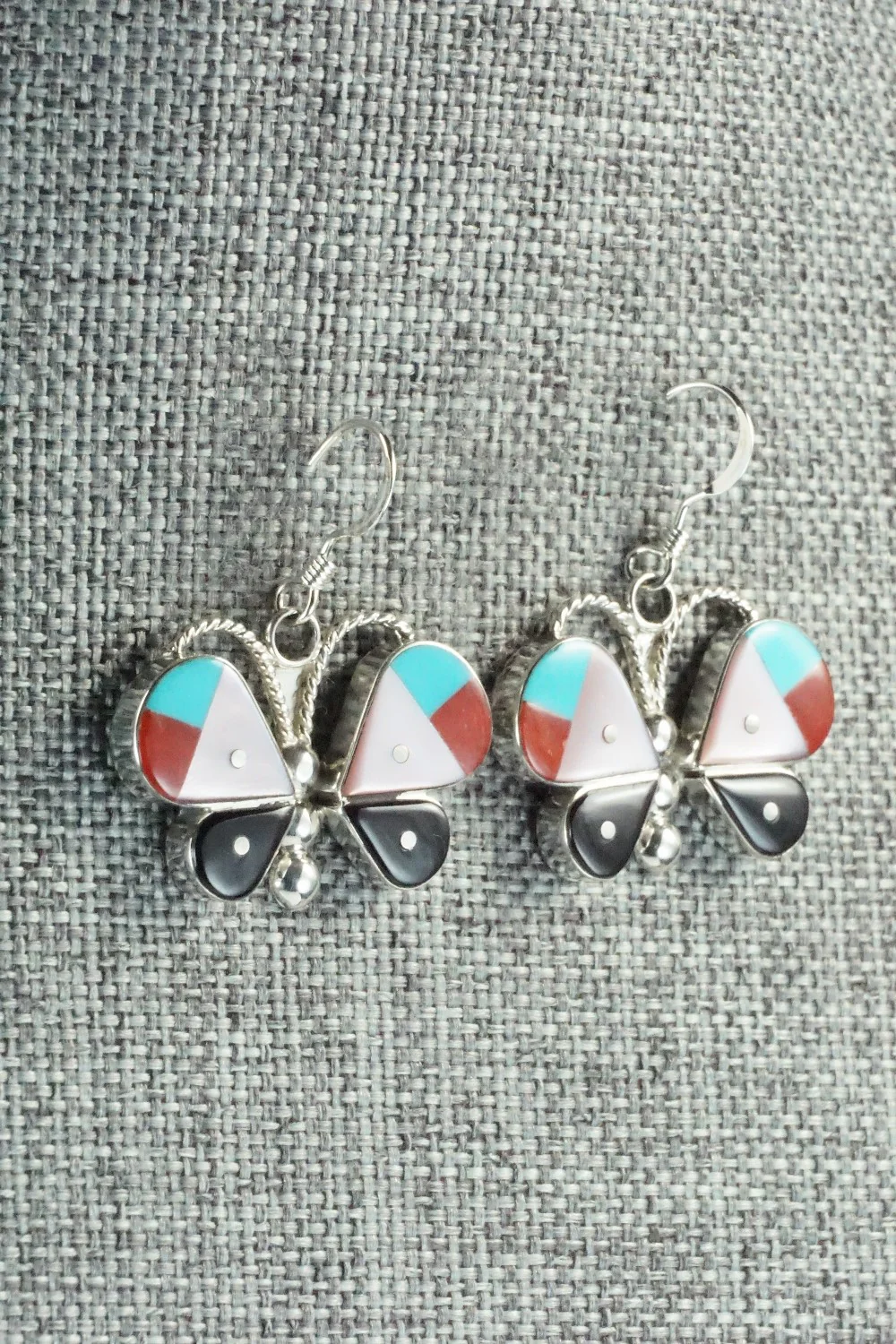 Multi Stone & Sterling Silver Inlay Earrings - Leavus Ahiyite - Image 4