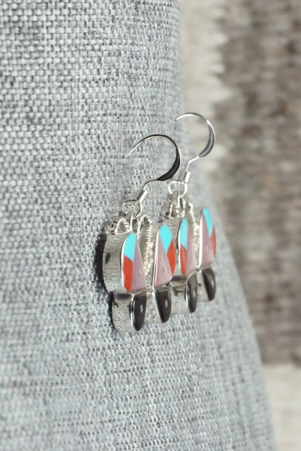 Multi Stone & Sterling Silver Inlay Earrings - Leavus Ahiyite - Image 5