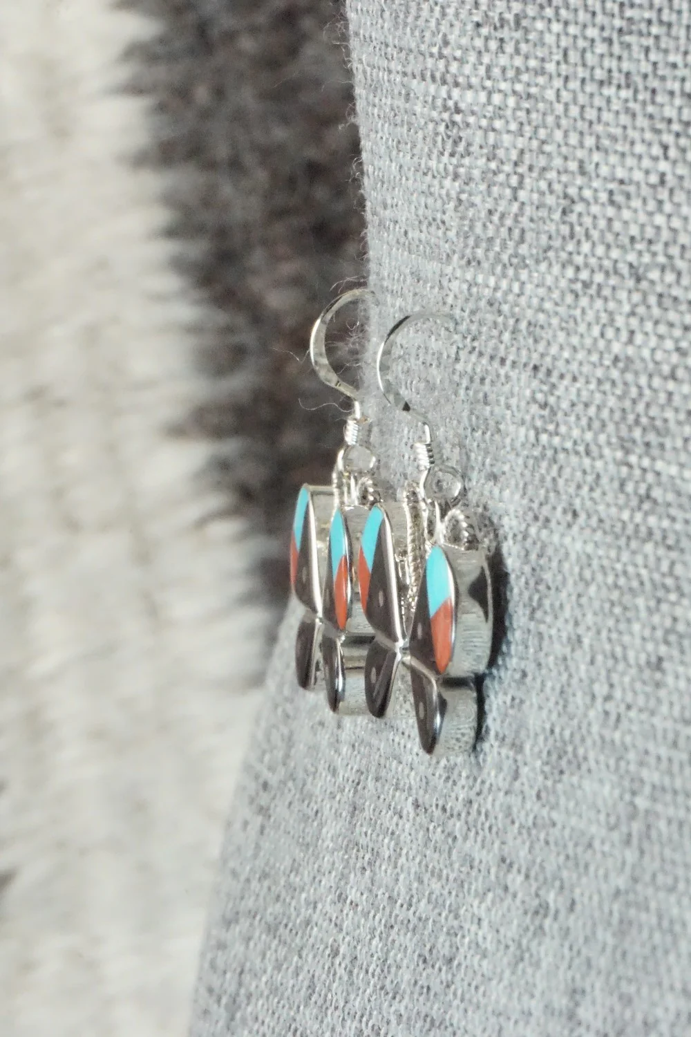 Multi Stone & Sterling Silver Inlay Earrings - Leavus Ahiyite - Image 3