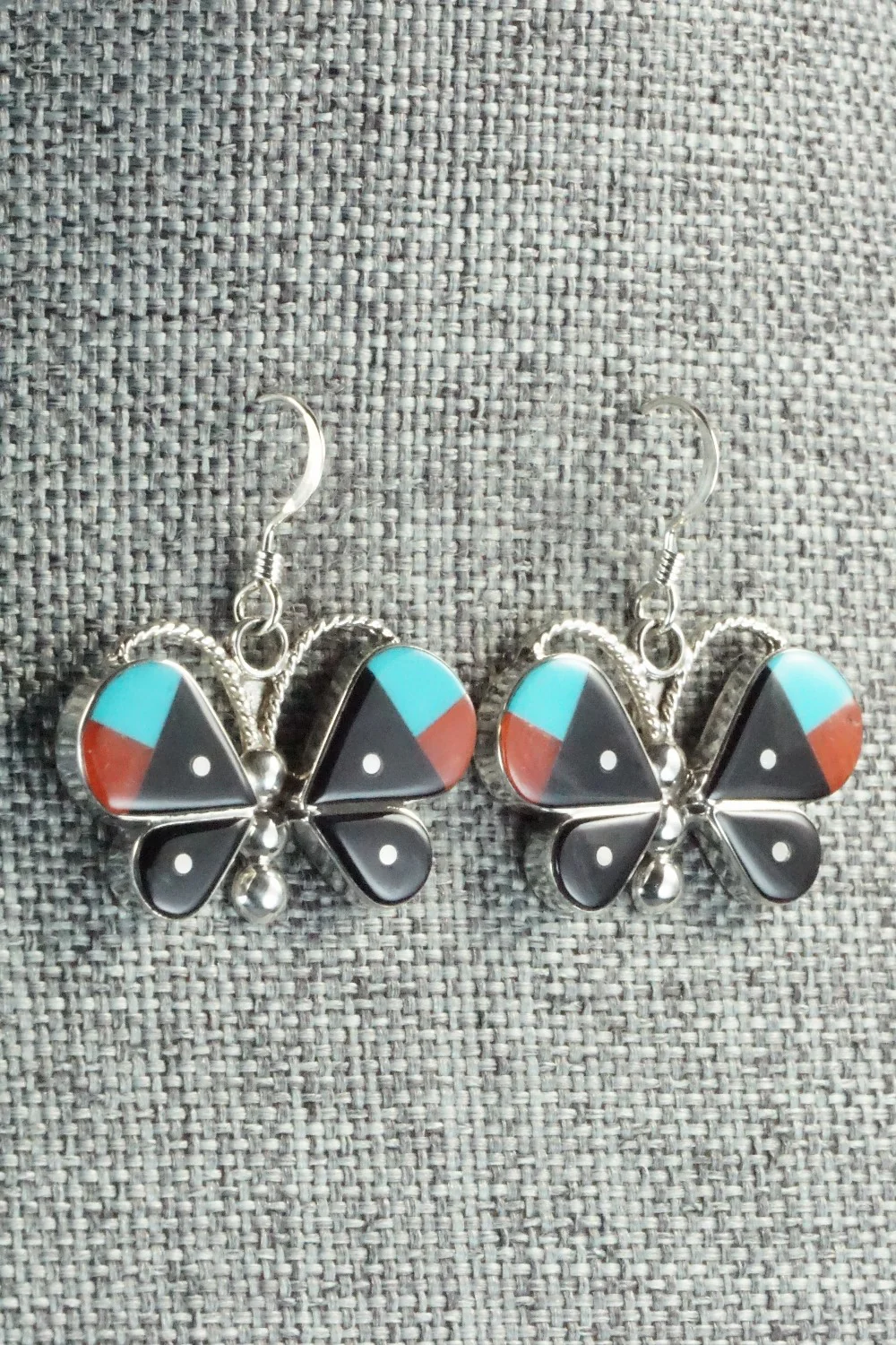 Multi Stone & Sterling Silver Inlay Earrings - Leavus Ahiyite - Image 4