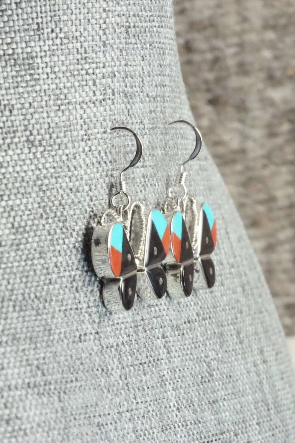 Multi Stone & Sterling Silver Inlay Earrings - Leavus Ahiyite - Image 5