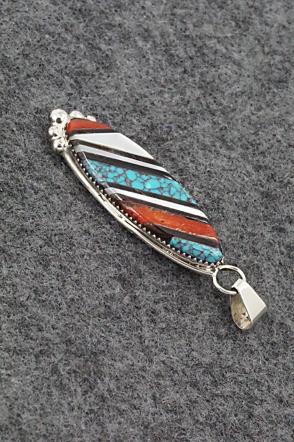 Multi-Stone & Sterling Silver Inlay Pendant - Wayne Haloo - Image 3