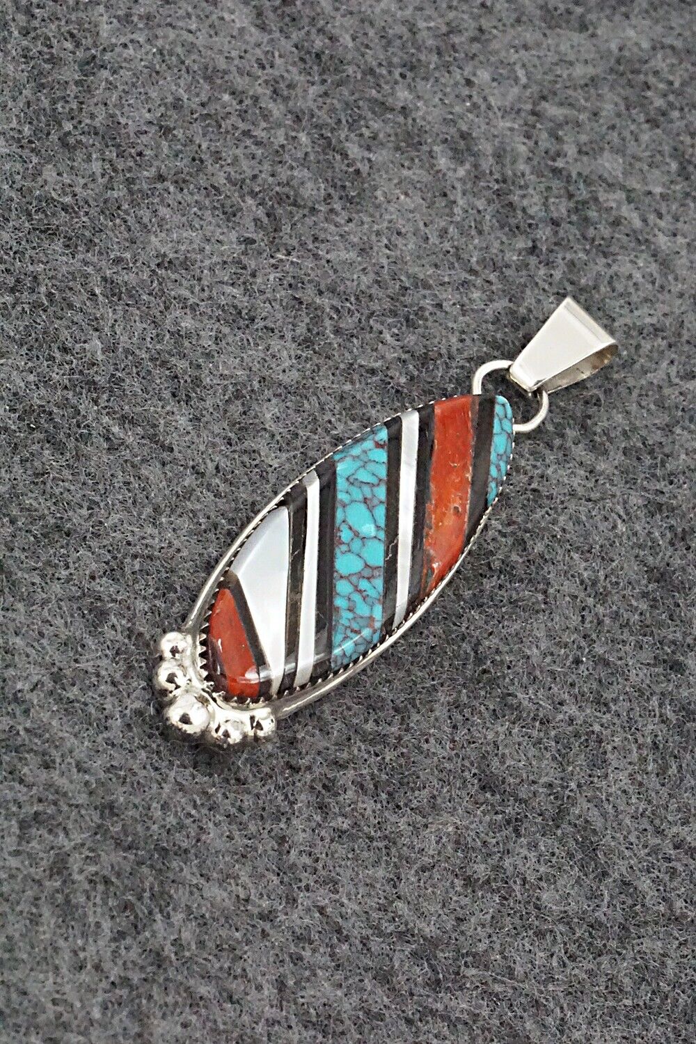 Multi-Stone & Sterling Silver Inlay Pendant - Wayne Haloo - Image 4