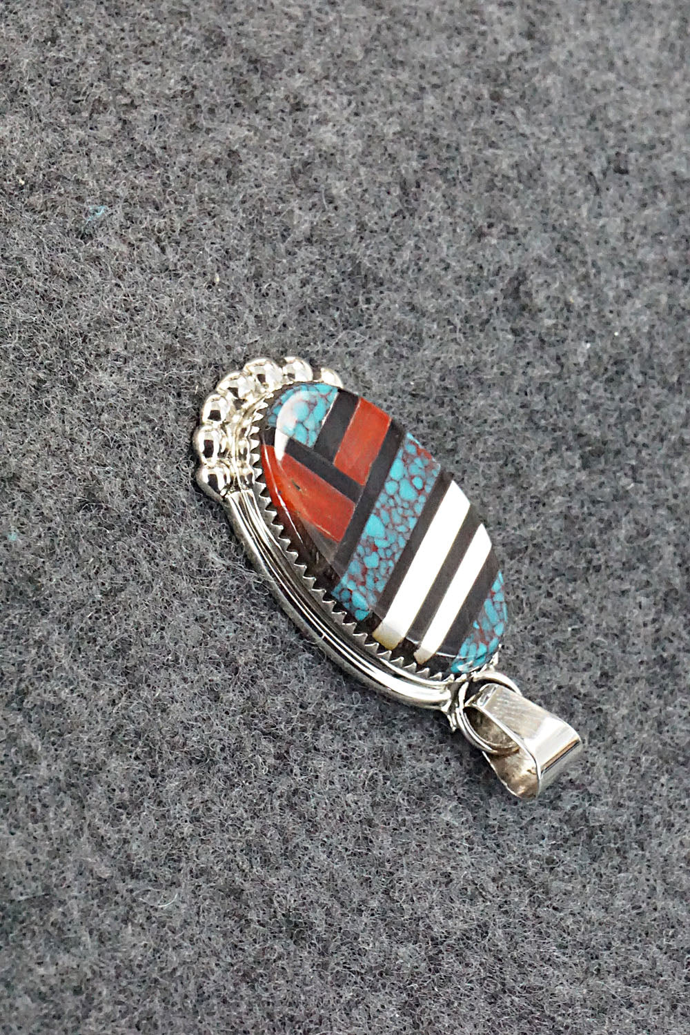 Multi Stone & Sterling Silver Inlay Pendant - Wayne Haloo - Image 3