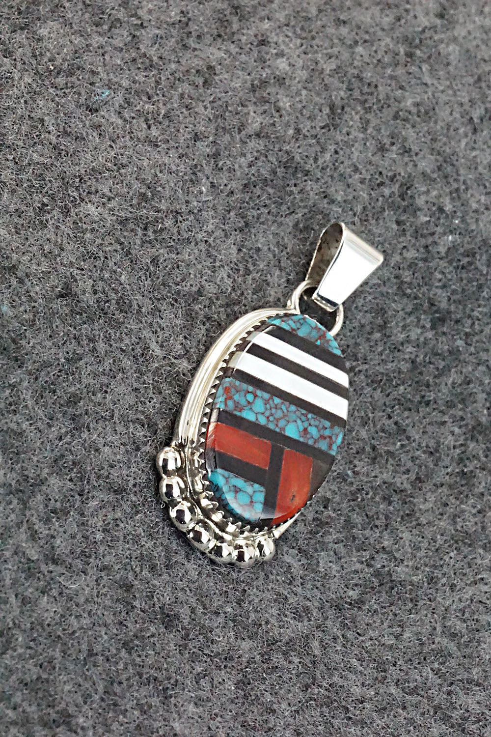 Multi Stone & Sterling Silver Inlay Pendant - Wayne Haloo - Image 4
