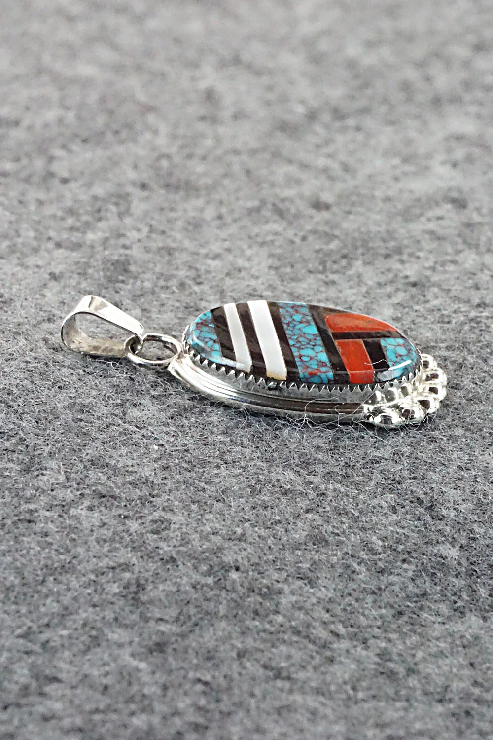 Multi Stone & Sterling Silver Inlay Pendant - Wayne Haloo - Image 5