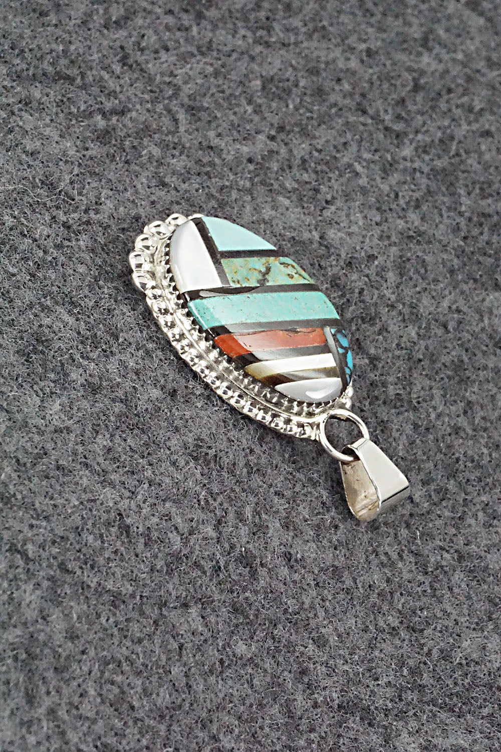 Multi Stone & Sterling Silver Inlay Pendant - Wayne Haloo - Image 3