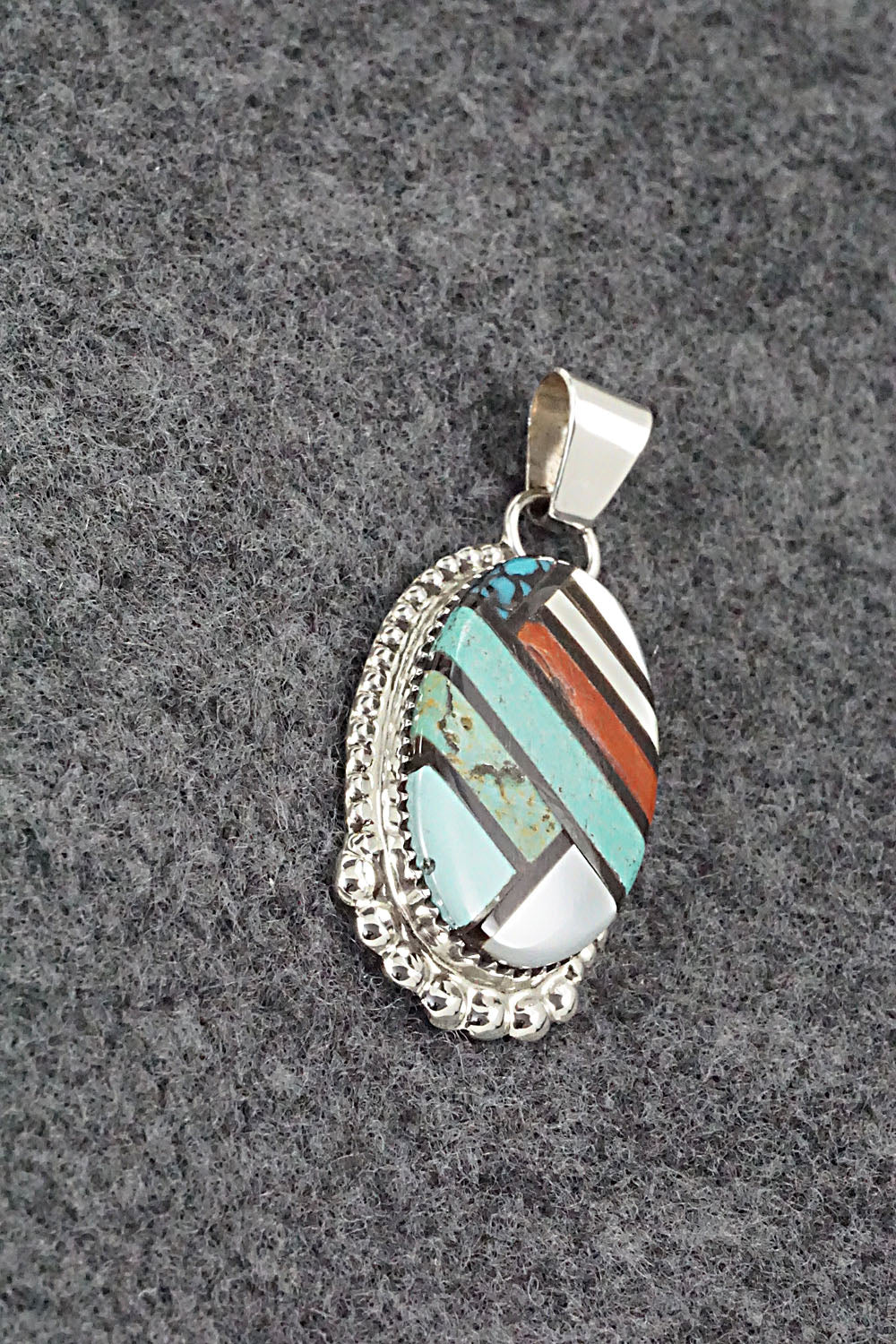 Multi Stone & Sterling Silver Inlay Pendant - Wayne Haloo - Image 4