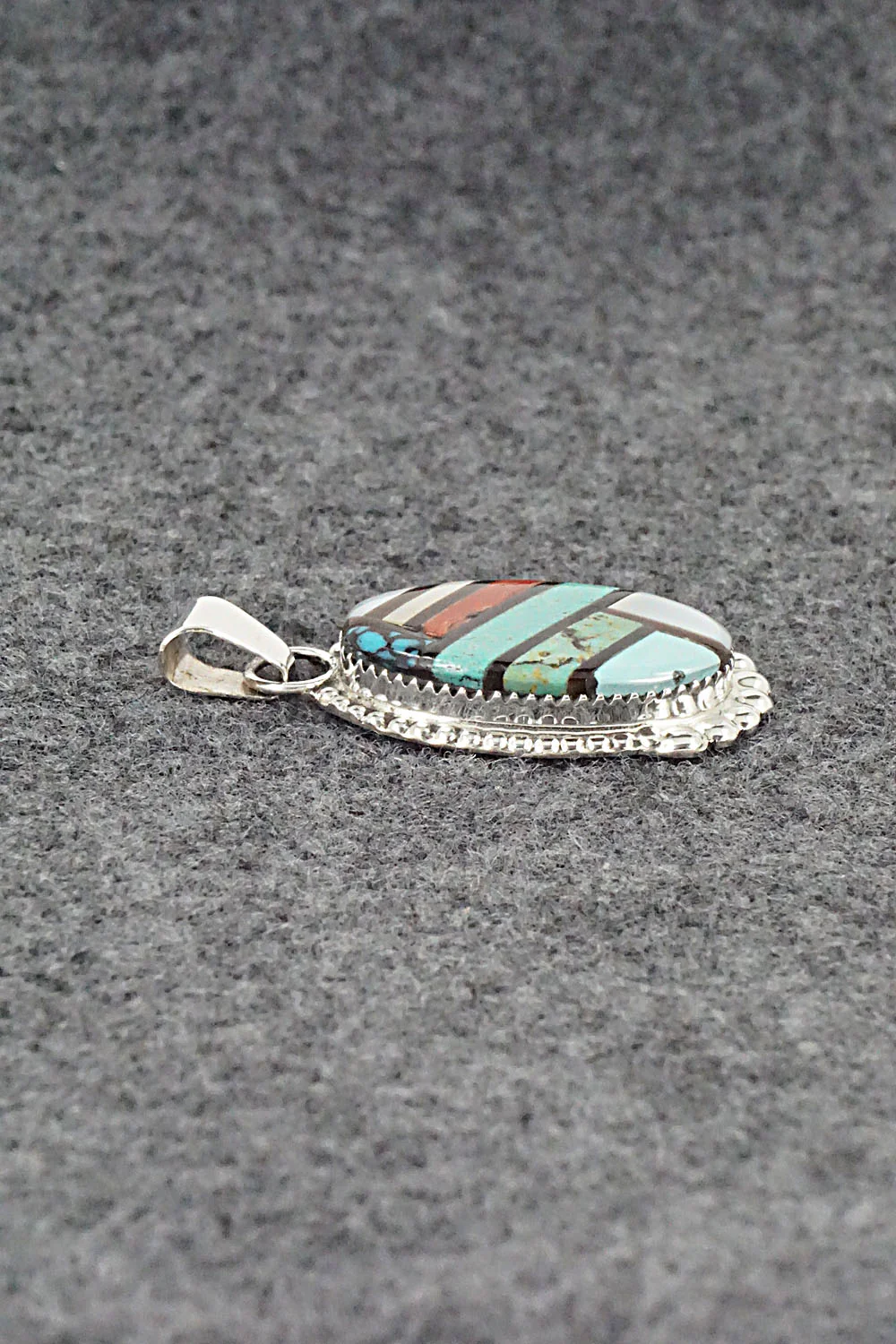 Multi Stone & Sterling Silver Inlay Pendant - Wayne Haloo - Image 5