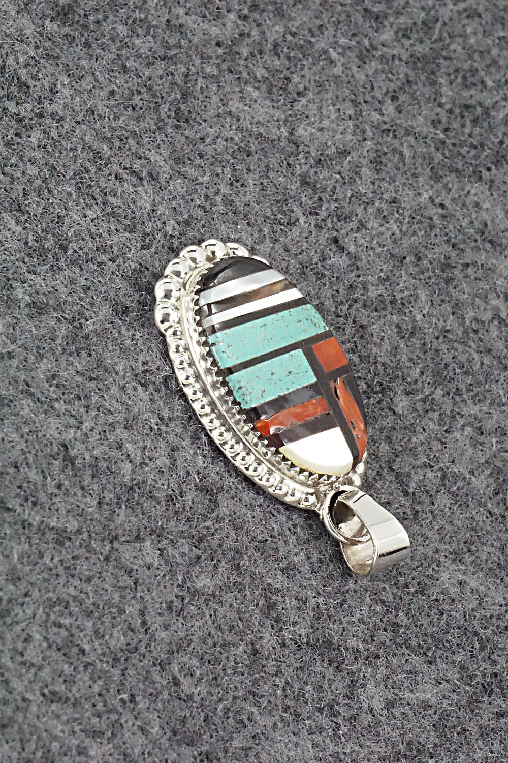 Multi Stone & Sterling Silver Inlay Pendant - Wayne Haloo - Image 3