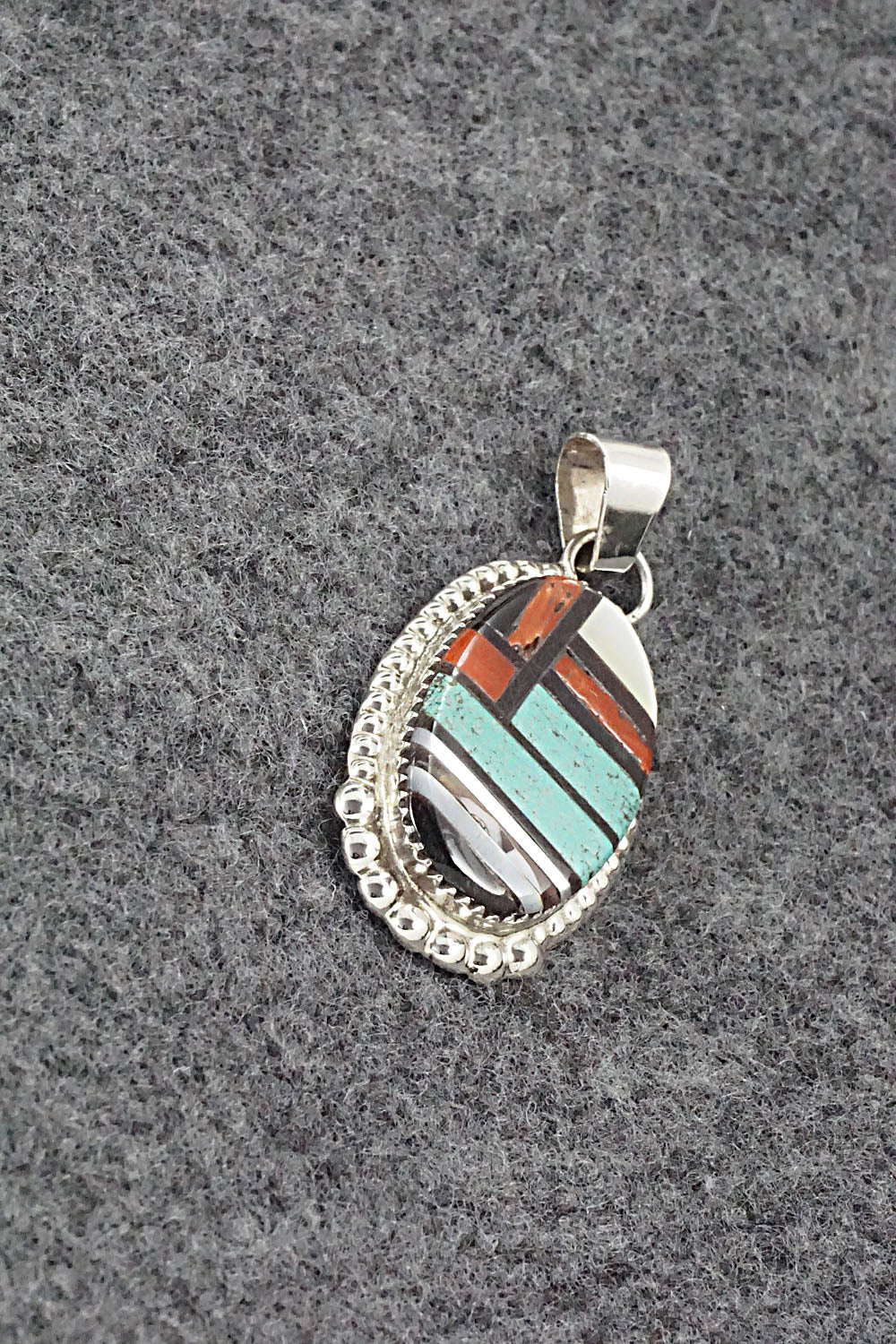 Multi Stone & Sterling Silver Inlay Pendant - Wayne Haloo - Image 4