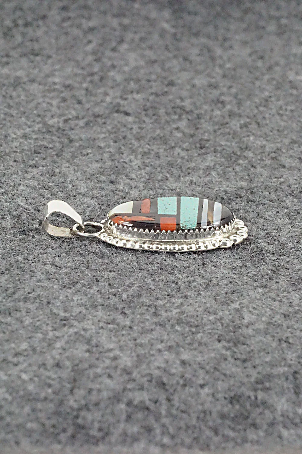 Multi Stone & Sterling Silver Inlay Pendant - Wayne Haloo - Image 5