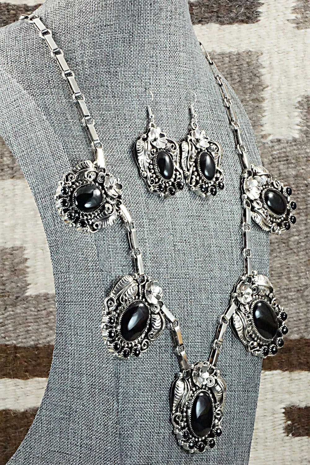 Onyx & Sterling Silver Necklace & Earrings Set - Sandra Parkett - Image 3