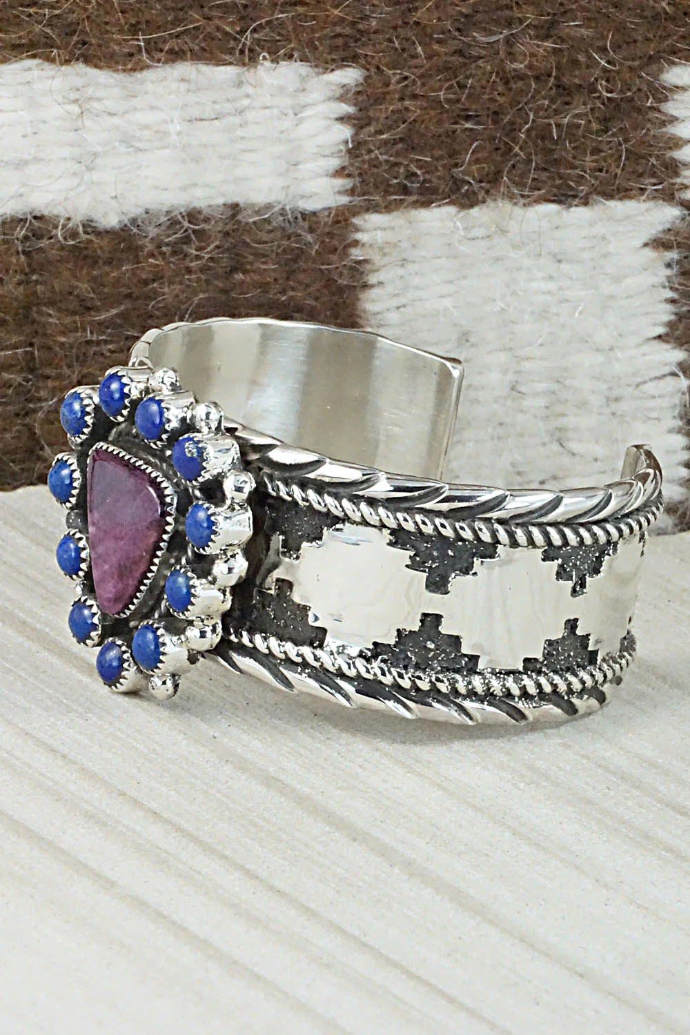 Spiny Oyster, Lapis & Sterling Silver Bracelet - Sandra Parkett - Image 3