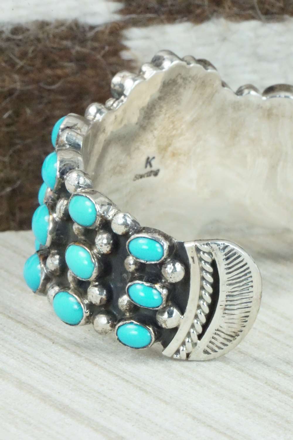 Turquoise and Sterling Silver Bracelet - Kenneth Jones - Image 7