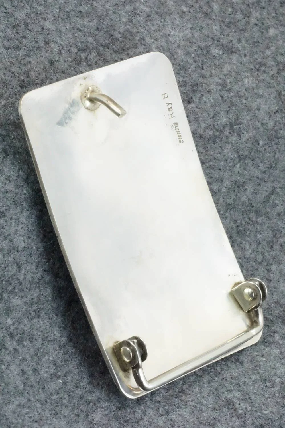 Turquoise, Coral and Sterling Silver Belt Buckle - Raymond Begay - Image 6