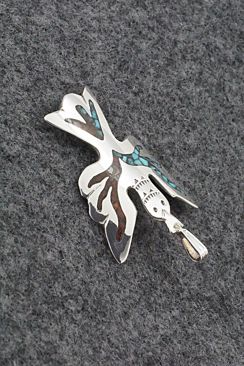 Turquoise, Coral and Sterling Silver Pendant - Jolene Yazzie - Image 3