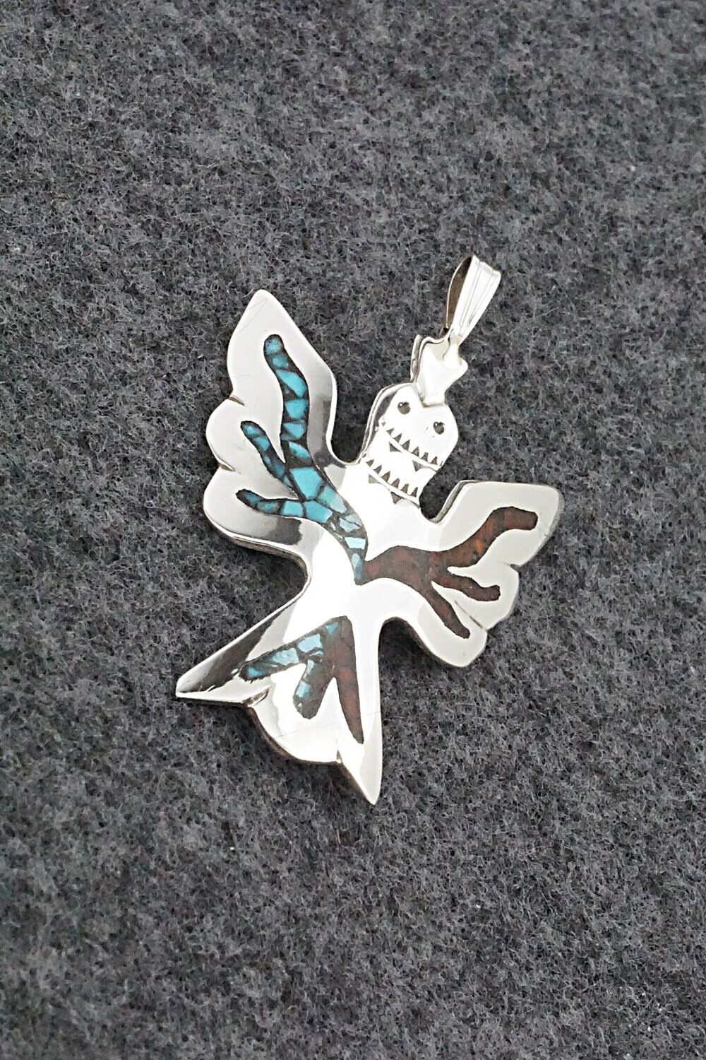 Turquoise, Coral and Sterling Silver Pendant - Jolene Yazzie - Image 4