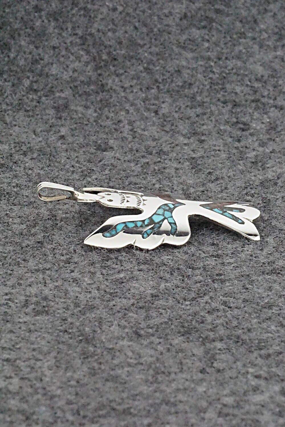Turquoise, Coral and Sterling Silver Pendant - Jolene Yazzie - Image 5